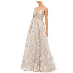 Mac Duggal 20131 Floral Multi Color Neutral Floral A Line Embroidered Gown 4 NEW